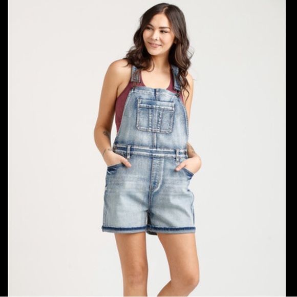 grand beach club Pants - Grand Beach Club Stretch Denim Utility Short Overalls